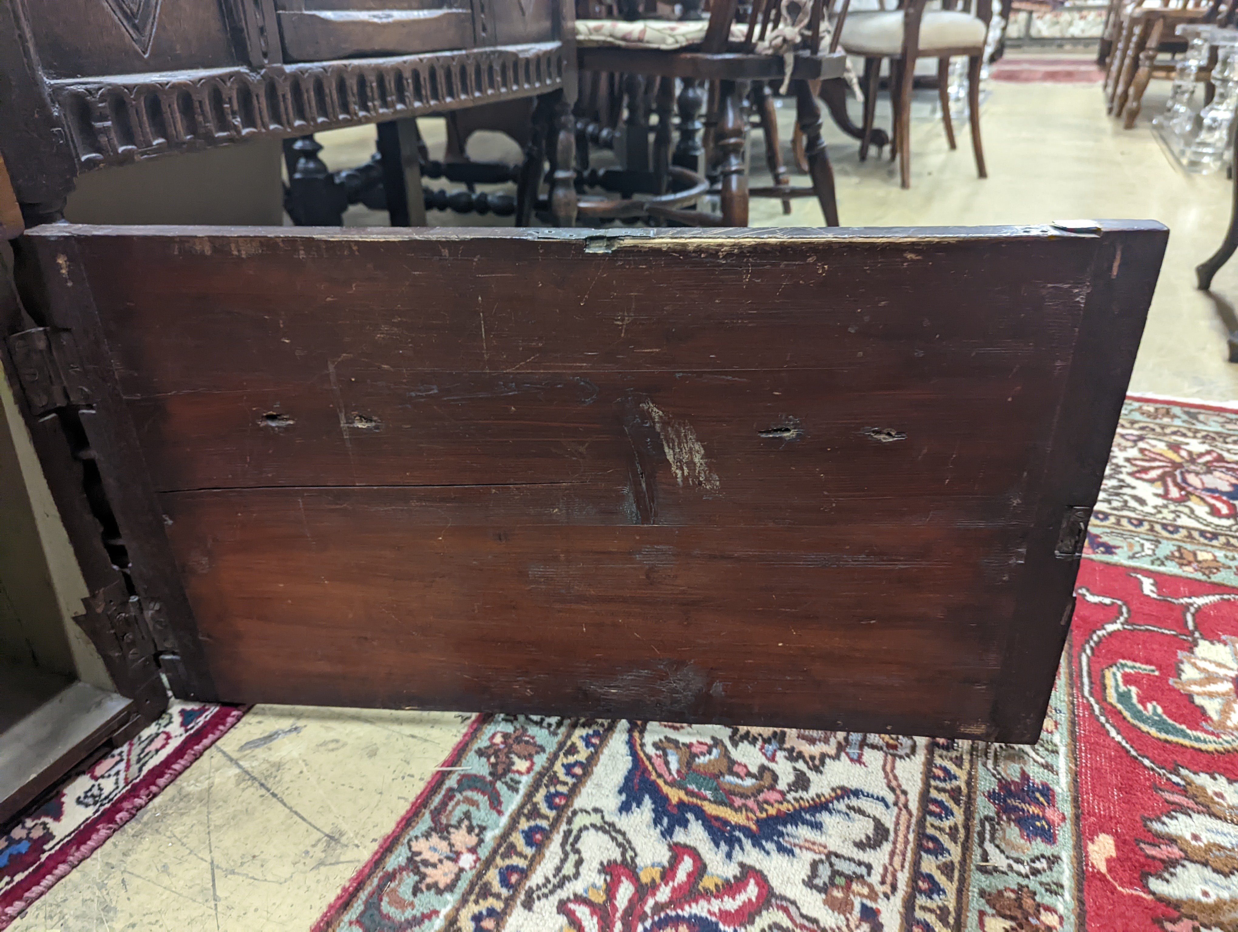 An 18th century Dutch floral marquetry walnut cabinet (altered), width 70cm, depth 48cm, height 87cm